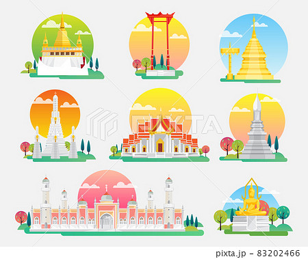 Thailand Landmarks and Icons Set, Architecture Building Icons , vector illustration 83202466