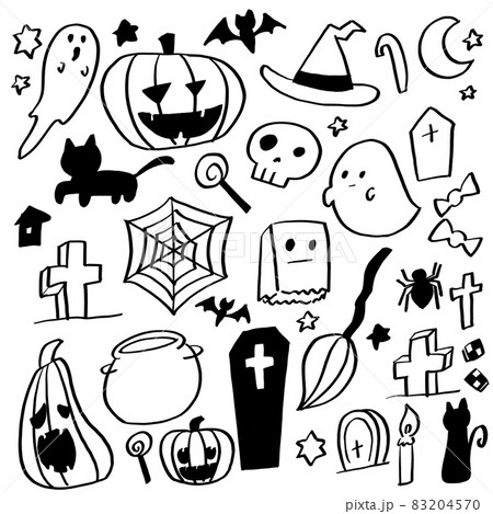 ハロウィンの線画イラストセット ハロウィンの線画イラストセット 83204570