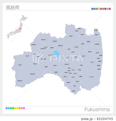 福島県の地図・Fukushima・市町村名 83204745