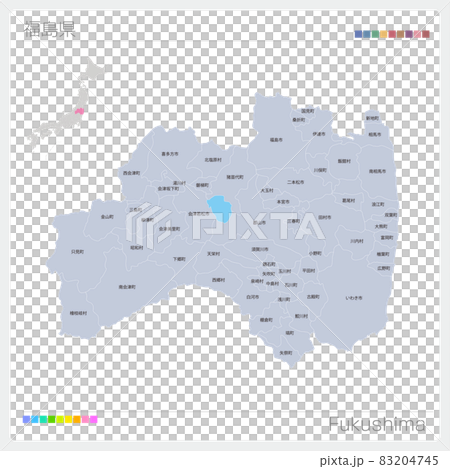 福島県の地図・Fukushima・市町村名 83204745