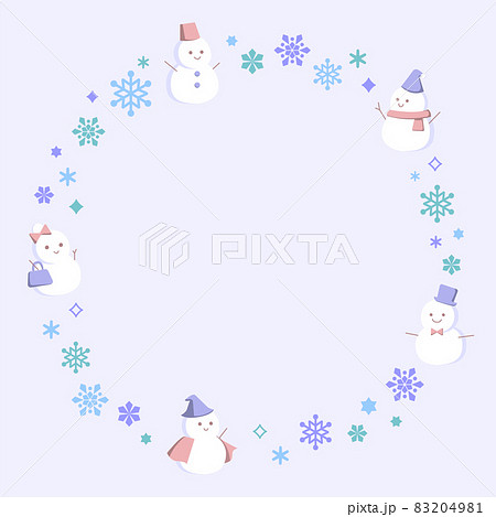 雪だるまと雪の結晶のクリスマスリースのイラスト素材 [83204981] - PIXTA