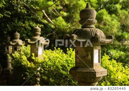 Traditional stone lantern in Japanese temple garden. Traditional stone lantern in Japanese temple garden. 83205440