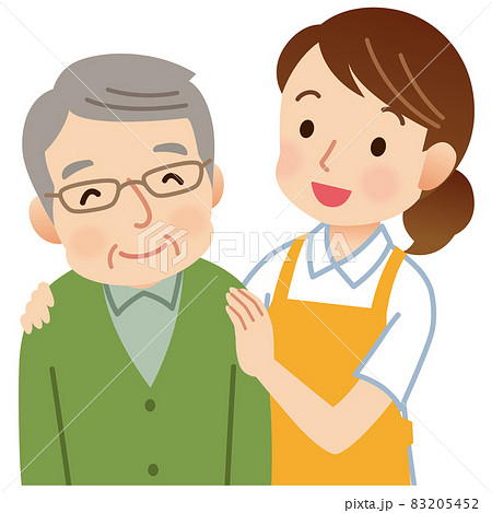 高齢者に寄り添う介護士 介護 ヘルパーのイラスト素材 5452