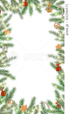 Illustration, New Year card, fir branches, frame for an inscription on a white background 83206471