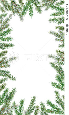 Illustration with fir branches, for decoration of inscriptions, frame, vertical format 83206473