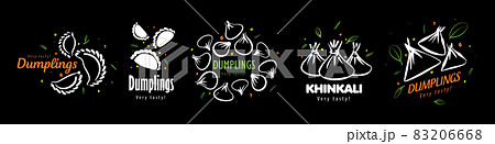A set of vector logos with drawn dumplings on a black background 83206668
