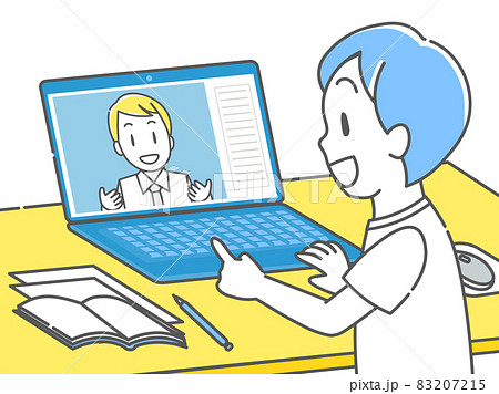 先生とオンラインで個別授業を受ける子供 83207215
