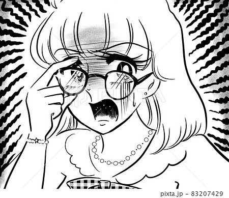 70年代少女漫画おしゃれメガネ女性怒りでブチギレ反論のイラスト素材 7429