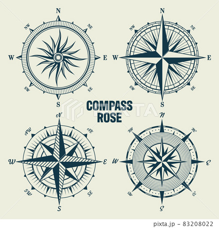 Vintage marine wind rose, nautical chart. Monochrome navigational compass with cardinal directions 83208022