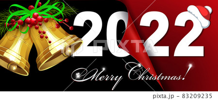 Happy new year 2022, christmas composition with fir branch and golden bells 83209235