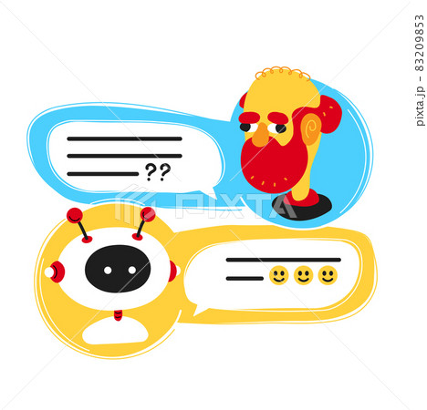 Cute smiling ai chat bot written with person old man,messenger app screen.Vector flat cartoon character illustration icon design.Isolated on white background.Chatbot, robot concept,dialog help service Cute smiling ai chat bot written with person old man,messenger app screen.Vector flat cartoon character illustration icon design.Isolated on white background.Chatbot, robot concept,dialog help service 83209853