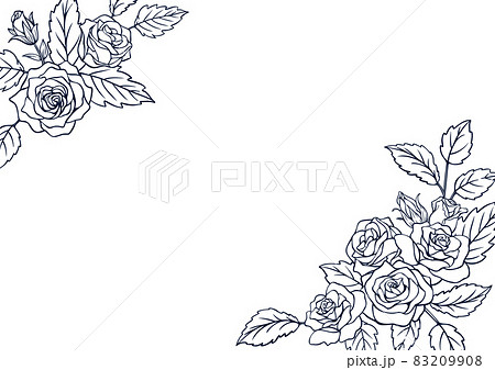 薔薇の花を装飾したデザイン用のフレーム素材　線画 83209908