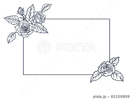 薔薇の花を装飾したデザイン用のフレーム素材 線画のイラスト素材 9909