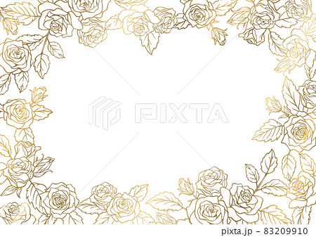薔薇の花を装飾したデザイン用のフレーム素材　金色の線画と白の背景 83209910