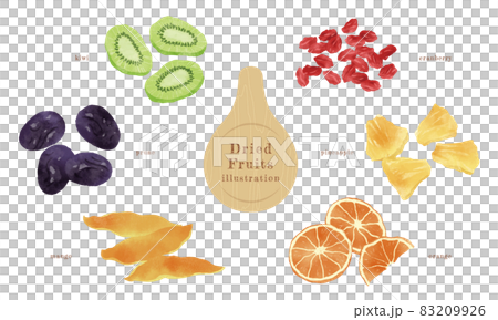 Watercolor illustration of various dried fruits-1 83209926