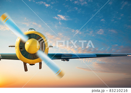 Small aircraft flying above in the blue sky Small aircraft flying above in the blue sky 83210216