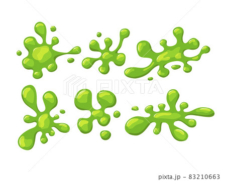 Green slime set on a white isolated background. Spots and puddles of mucus. Vector cartoon illustration. 83210663