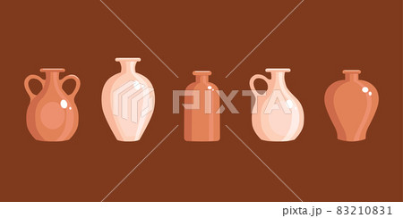 Clay vases set in a flat style. Antique jug. Vector illustration. Clay vases set in a flat style. Antique jug. Vector illustration. 83210831
