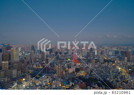 【東京都】ライトアップされた東京タワー　都市風景 83210961