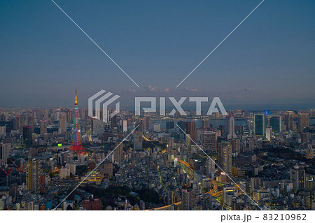 【東京都】ライトアップされた東京タワー　都市風景 83210962