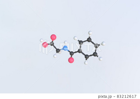 Hippuric acid molecule made with balls, isolated molecular model. 3D rendering Hippuric acid molecule made with balls, isolated molecular model. 3D rendering 83212617