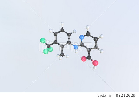 Molecule of flunixin, isolated molecular model. 3D rendering 83212629