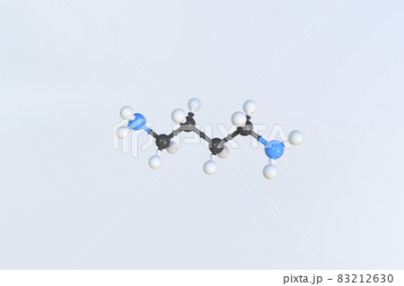 Putrescine molecule made with balls, isolated molecular model. 3D rendering 83212630