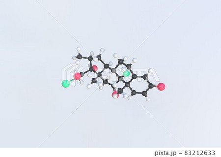 Clobetasone molecule made with balls, isolated molecular model. 3D rendering 83212633