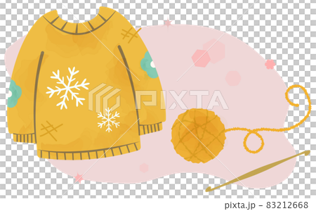 紗線、鉤針和黃色冬季毛衣 紗線、鉤針和黃色冬季毛衣 83212668