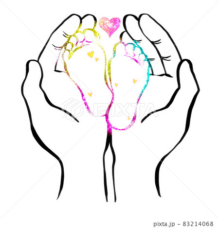 Line art sketch of baby feet in mother hands Happy family maternity  concept Hand drawn vector illustration Stock Vector  Adobe Stock