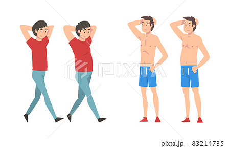 Fat and Slim Man Before and After Weight Loss Vector Set 83214735
