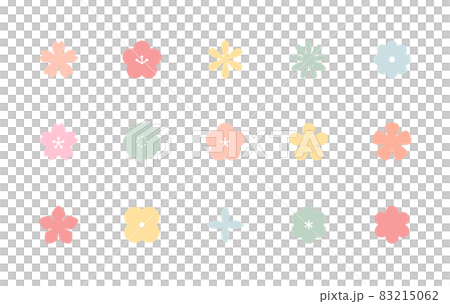 花のアイコンのセット　シンプル　イラスト　春　桜　梅　植物　フラワー　飾り　装飾　素材　花びら 83215062