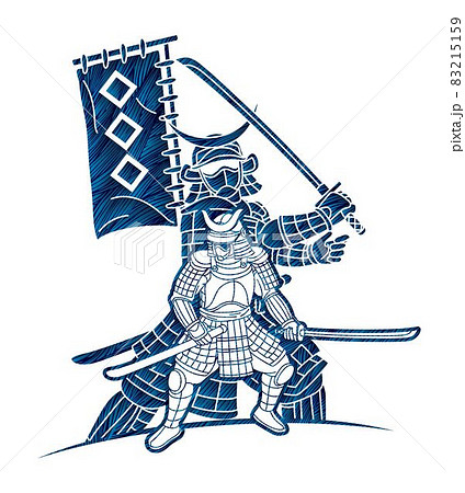 Group of Samurai Warrior with Weapon Japanese Fighter  Ronin Cartoon Graphic Vector 83215159