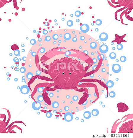 Crab marine life, fish, animals bright seamless pattern. sea travel, snorkeling with animals, tropical fish 83215865
