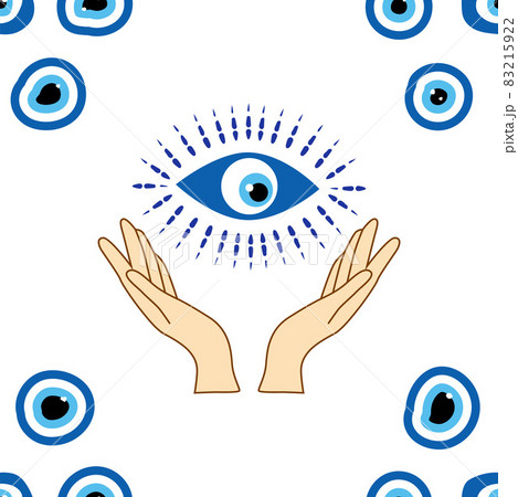 Seamless pattern with Turkish evil eye bead. Good luck. Turkish tile. Oriental ottoman design for wallpapers, pattern fills, textile Seamless pattern with Turkish evil eye bead. Good luck. Turkish tile. Oriental ottoman design for wallpapers, pattern fills, textile 83215922