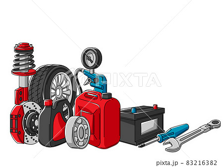 Car service illustration. Auto center repair concept for advertising with transport items. 83216382