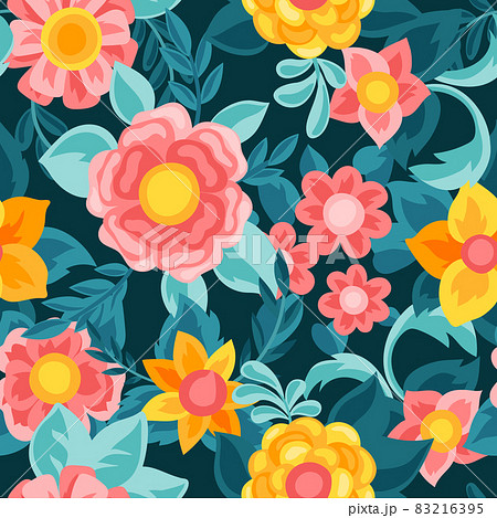 Seamless pattern with pretty flowers. Beautiful decorative natural buds and leaves. 83216395