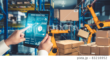 Smart robot arm systems for innovative warehouse and factory digital technology 83216952