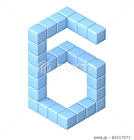 Blue cube orthographic font Number 6 SIX 3D 83217071