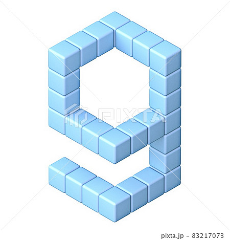 Blue cube orthographic font Number 9 NINE 3D 83217073