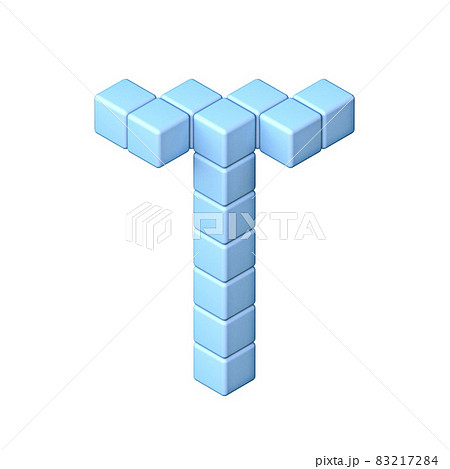 Blue cube orthographic font Letter T 3D 83217284