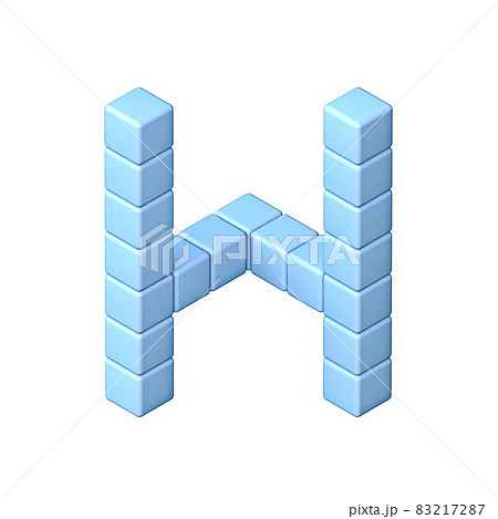 Blue cube orthographic font Letter H 3D 83217287