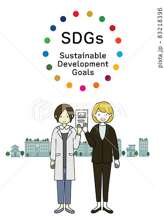 SDGsに対する取り組みに対して、行政や企業の連携をイメージしたイラスト 83218396