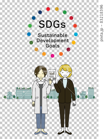 SDGsに対する取り組みに対して、行政や企業の連携をイメージしたイラスト 83218396