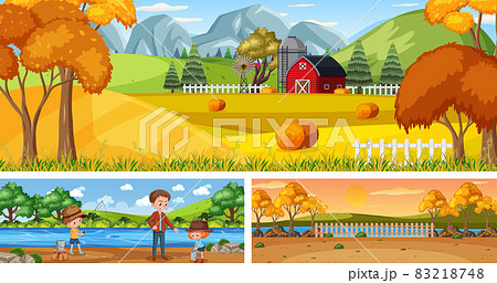 Outdoor panoramic landscape scenes set with cartoon character Outdoor panoramic landscape scenes set with cartoon character 83218748