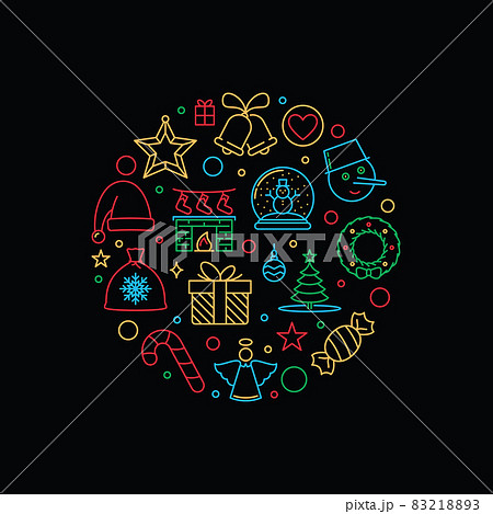 Festive Christmas Banner Round outline colored design 83218893