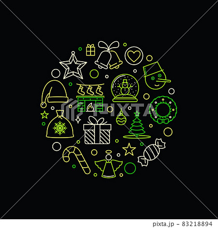 Festive Christmas Banner Round outline colored design Festive Christmas Banner Round outline colored design 83218894