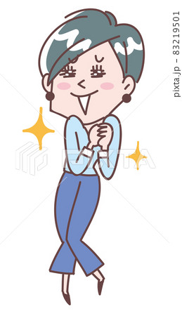 笑顔で喜ぶ若い女性の全身イラスト 笑顔で喜ぶ若い女性の全身イラスト 83219501