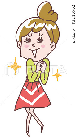笑顔で喜ぶ若い女性の全身イラスト 83219502