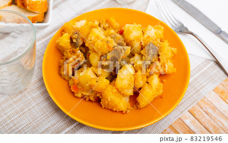 Homemade stewed veal with potato and carrot Homemade stewed veal with potato and carrot 83219546